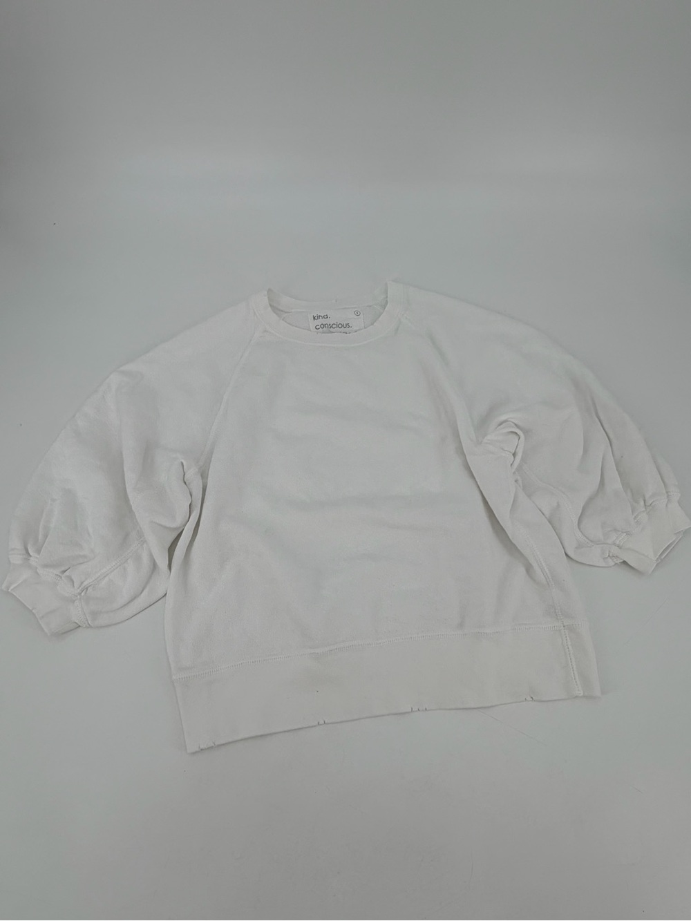 Unsubscribed USA White Puff Sleeve Distressed Sweatshirt Small